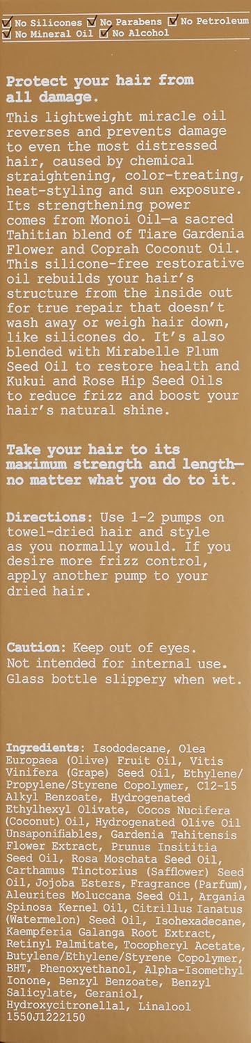 Carol’s Daughter Monoi Repairing Oil Sacred Strengthening Serum for Heat-Styled, Color Treated and Relaxed Hair, Silicone Free, 1.7 fl oz