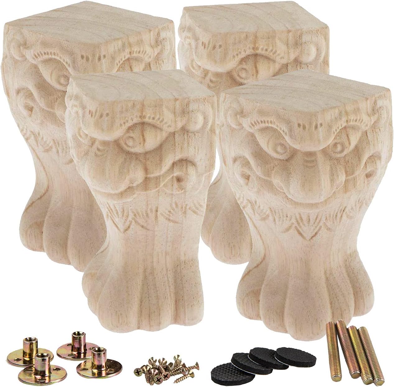 La Vane 6 inch / 15cm Wooden Furniture Legs, Set of 4 European Style Solid Wood Carving Furniture Replacement Feet Decoration for Sofa Cabinet Wardrobe Table Loveseat