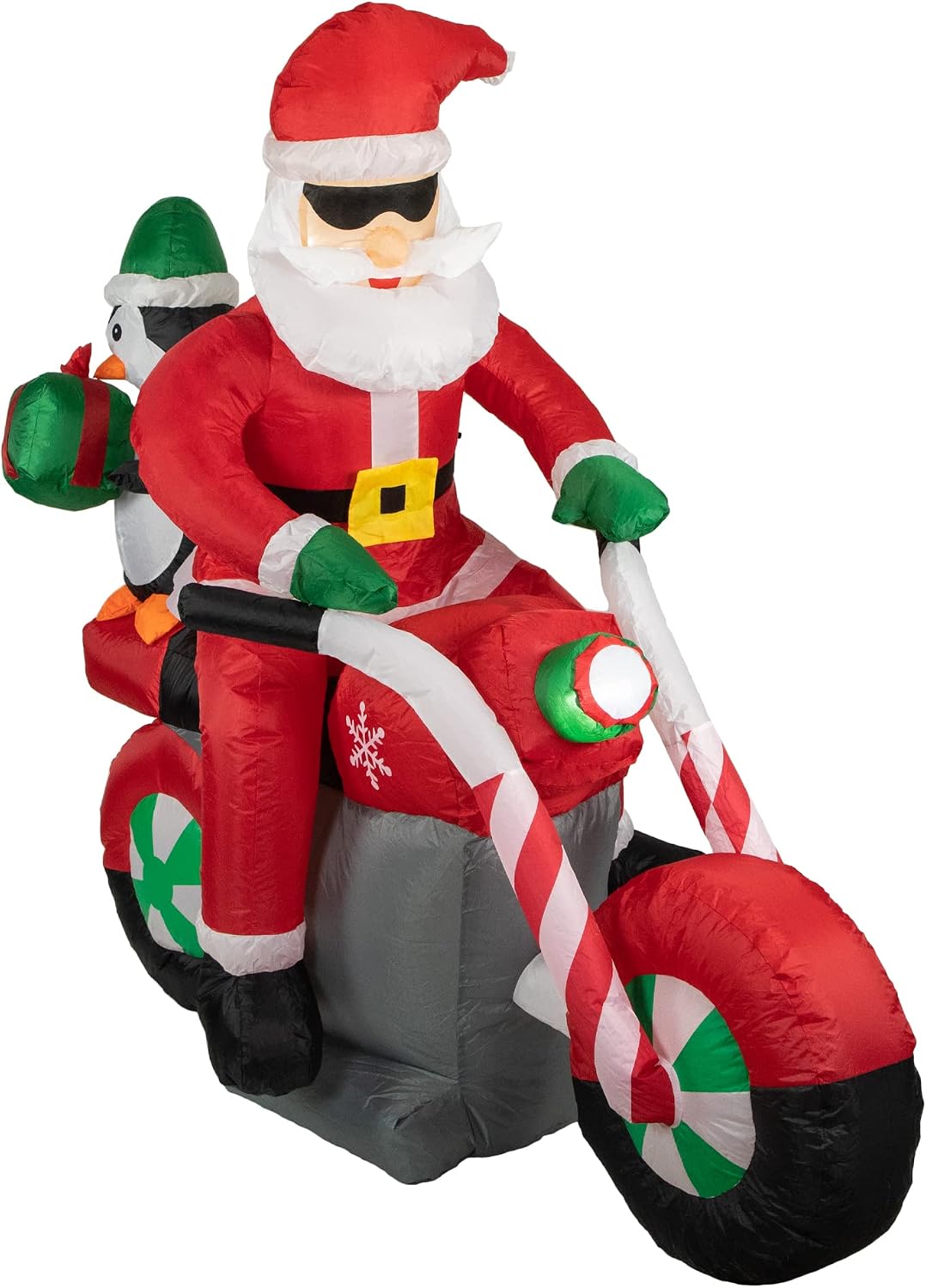 LED Lighted Santa and Penguin on Motorcycle Outdoor Christmas Inflatable - 5'