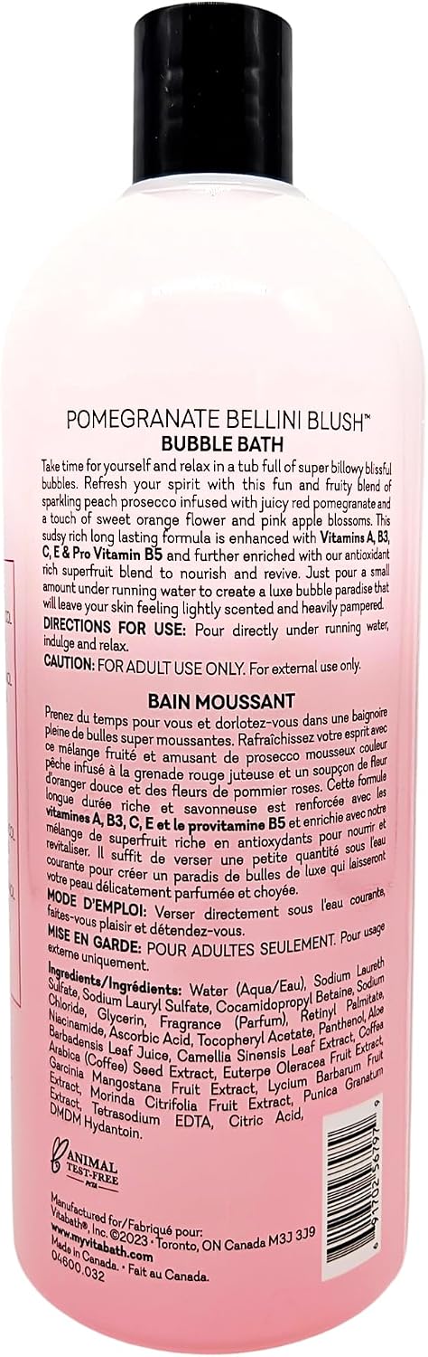 Vitabath Pomegranate Bellini Blush Bubble Bath Rich Foaming Bubbly Soak & Relaxing Aromatherapy Moisturizing & Nourishing Indulgent Suds for Women &