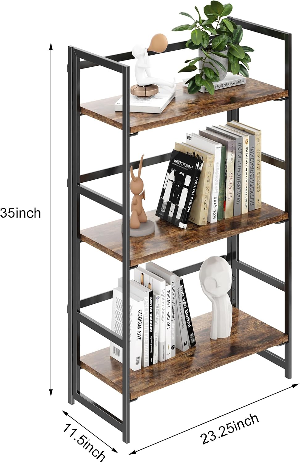 Vintage Multifunctional Folding Bookshelf, No-Assembly Plant Stand Storage Rack Shelves for Home Office (Fire, 5-Tier)