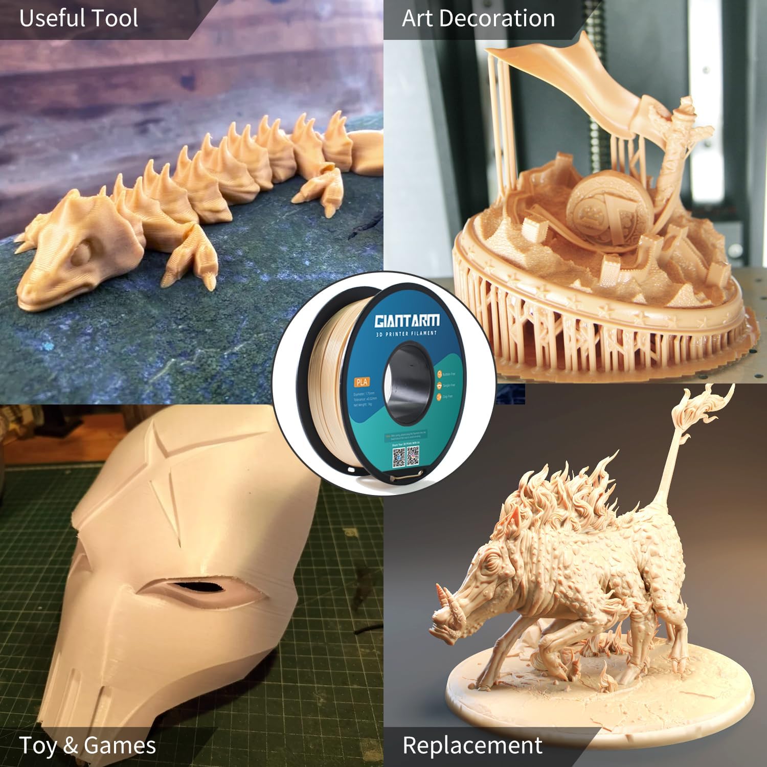 GIANTARM 3D Printer Filament, Silk Gold Pla Filament, 1Kg(2.2lbs) Spool, 1.75mm Dimension Accuracy +/- 0.03mm, 3D Printing Filament
