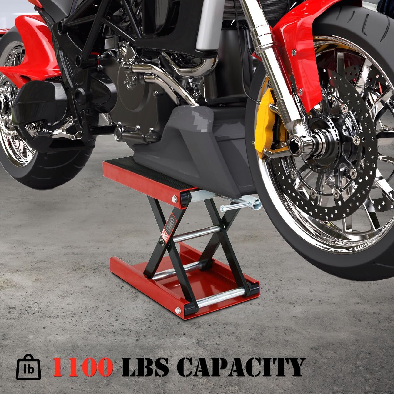 Motorcycle Lift 1100 LB Capacity Wide Deck Motorcycle Center Scissor Lift Jack Hoist Stand for Street Bikes Cruisers Touring Motorcycles Scooter ATVs