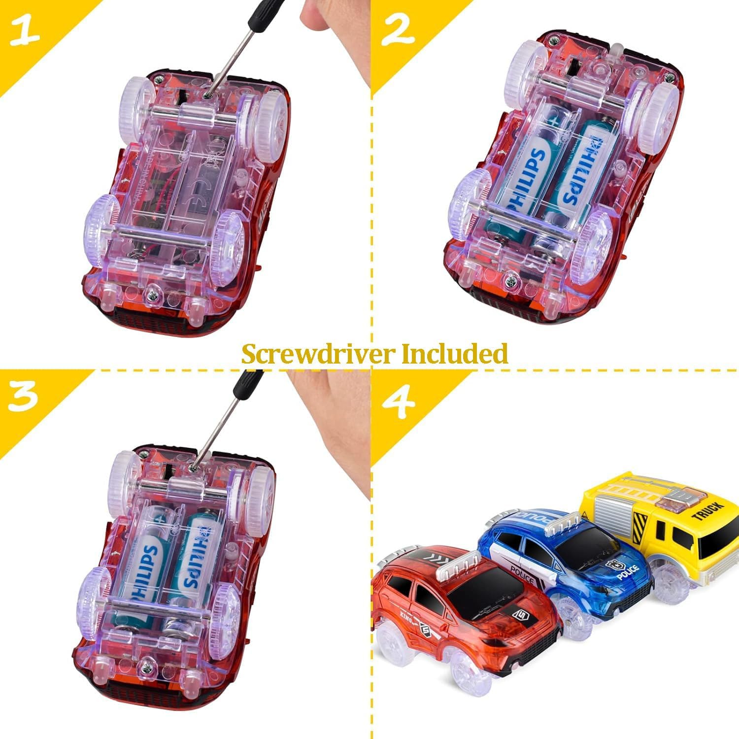 Tracks Cars Only Replacement, Flex Track Race Cars Glow in the Dark with 5 Flashing LED Lights
