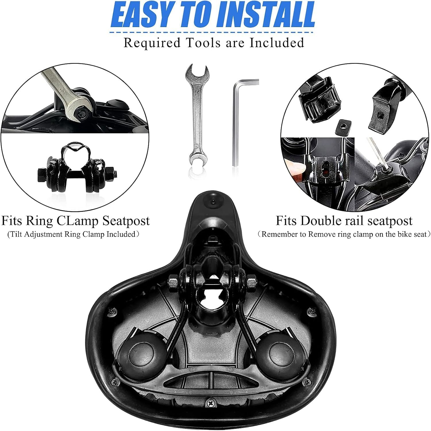 Comfort Bike Seat for Women Men,Wide Bicycle Saddle Replacement Memory Foam Padded Soft Bike Cushion with Dual Shock Absorbing Universal Fit for Indoor/Outdoor Bikes with Reflect