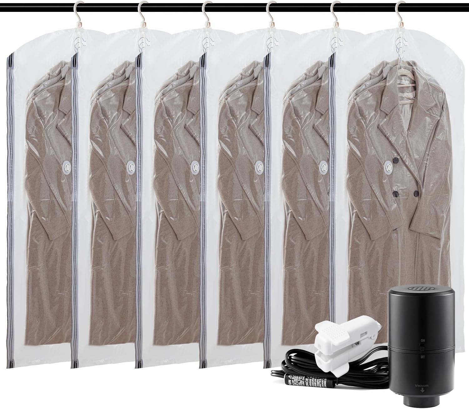 TAILI Hanging Vacuum Storage Bags, Space Save Vacuum seal bags for Clothing Travel, Suits and Jackets, Winter Coat Storage Closet Organizers, Set of 4 (2 Long, 2 Short), Clear