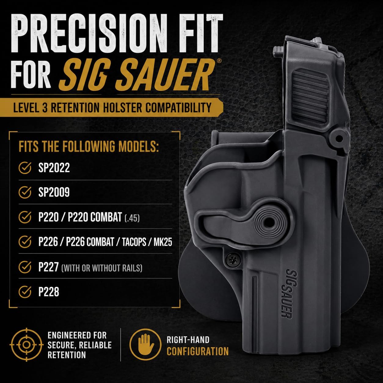 Level 3 Auto Lock Retention Holster for Sig Sauer P226, P220, P227, SP2022 – IMI Defense Tactical OWB Paddle Holster, Trigger Guard Lock