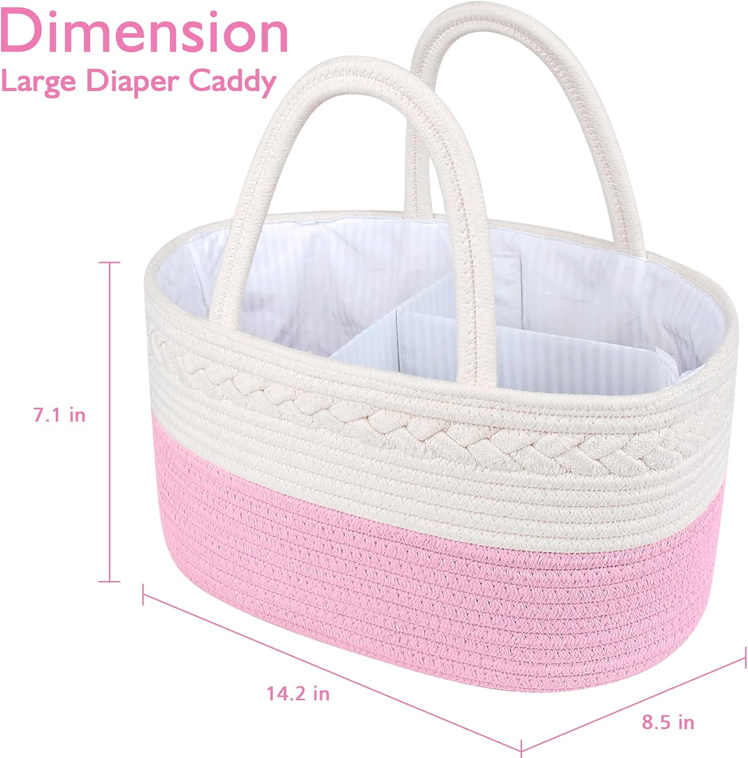 ABenkle Baby Diaper Caddy, Nursery Storage Bin and Car Organizer for Diapers and Baby Wipes, Cotton Rope Diaper Basket Caddy