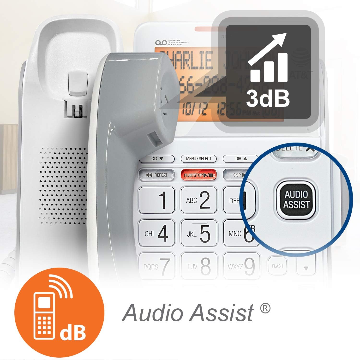 AT&T CL4940 Corded Phone with Digital Answering System, Caller ID, Large Tilt Display