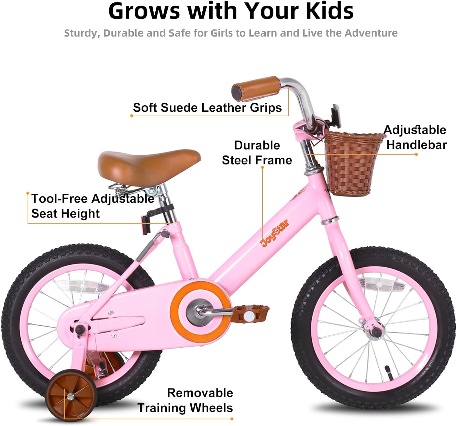JOYSTAR 12-16" Vintage Kids Bike Ages 2-7Y, Training Wheels/Basket