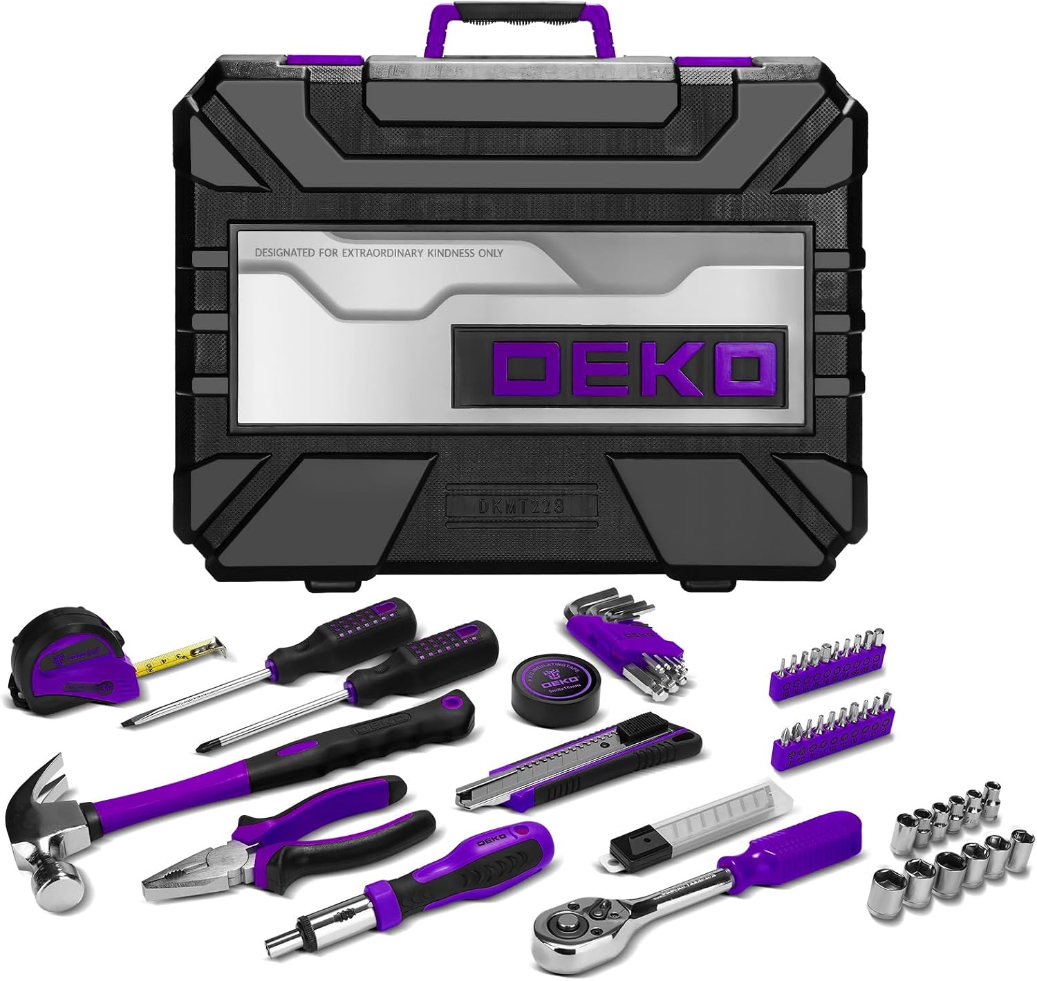 DEKOPRO 228 Piece Socket Wrench Auto Repair Tool Combination Package Mixed Tool Set Hand Tool Kit with Plastic Toolbox Storage Case