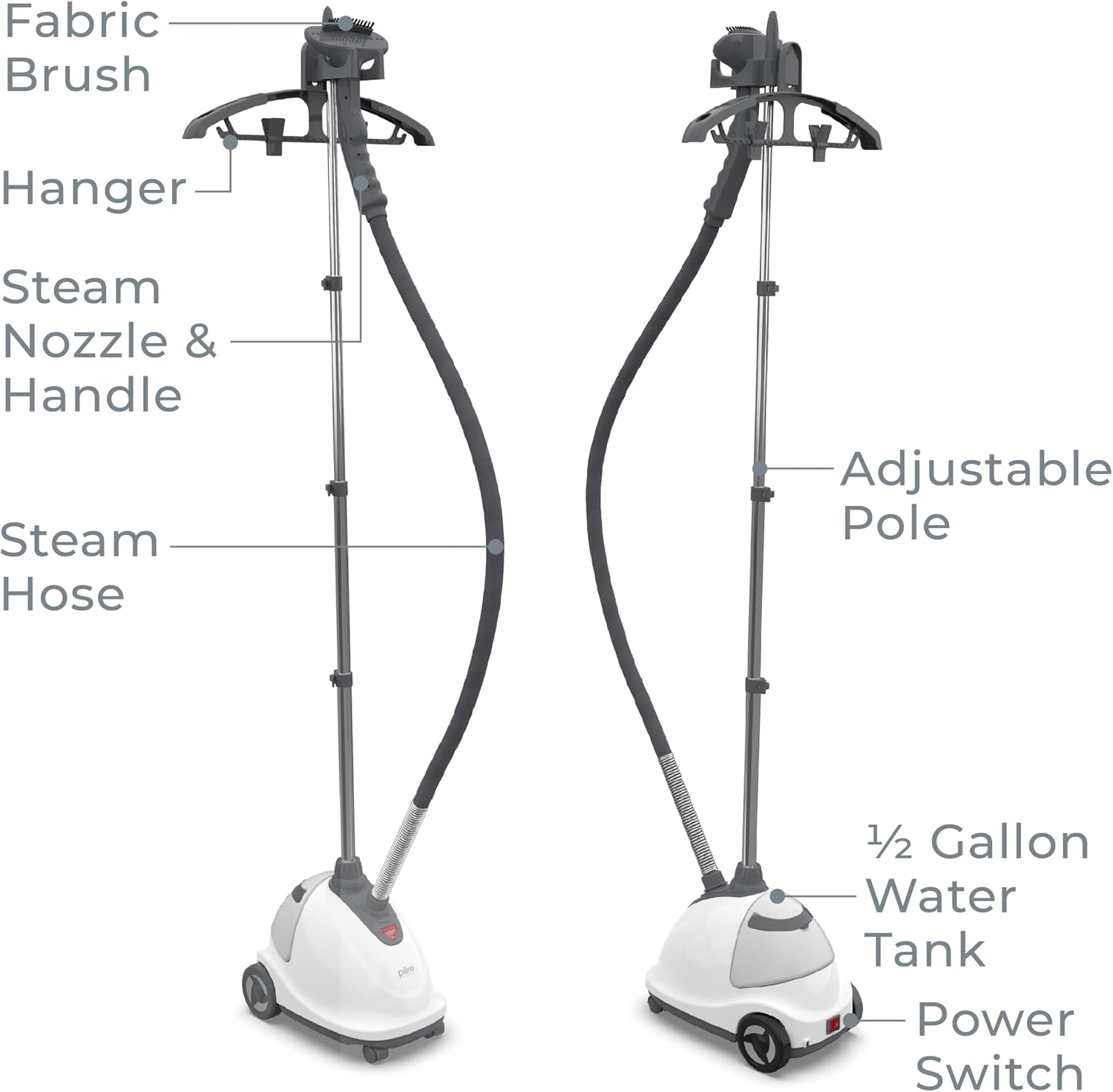 Pure Enrichment PureSteam XL Standing Fabric Steamer - Professional Wrinkle Remover Heats in 45 Seconds, 1/2-Gallon Tank for 1 Hour of Steaming