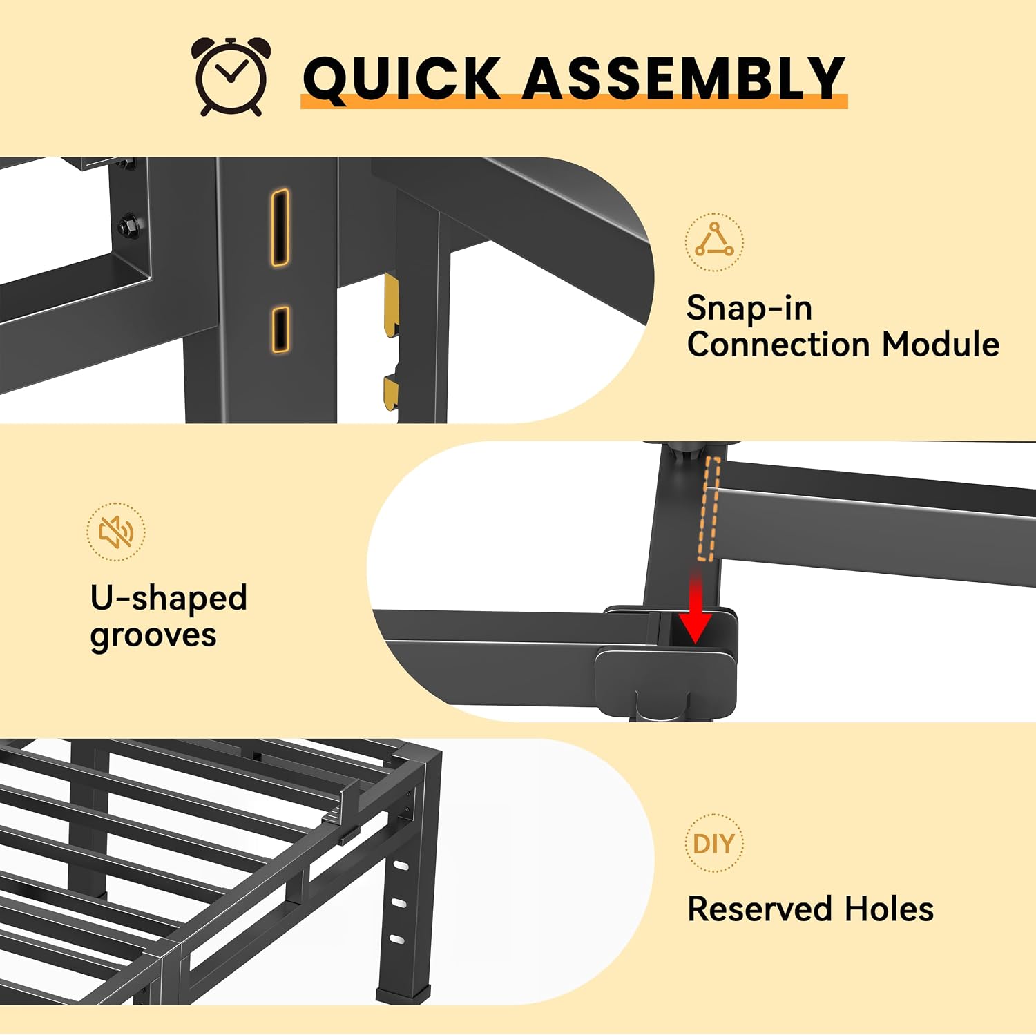 Full Size Bed Frame Metal,14 Inch Heavy Duty Double Layer Platform Black | Easy Assembly,Noise Free,4000lbs Capacity,6 Mattress Stoppers,Round Corner Legs,Headboard Holes,Anti-Slip Rubber Foot Pads