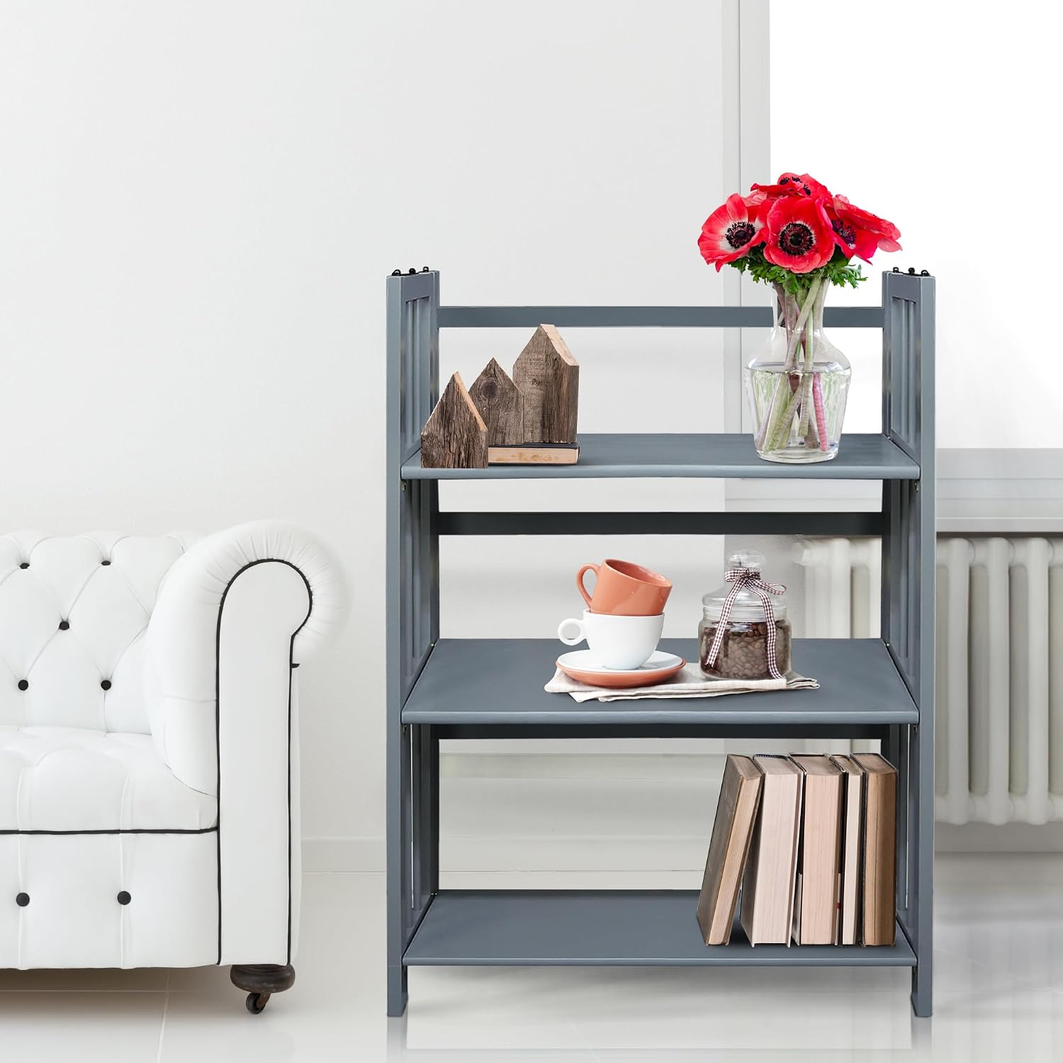 Casual Home 3-Shelf Folding Stackable Bookcase (27.5" Wide)-Walnut