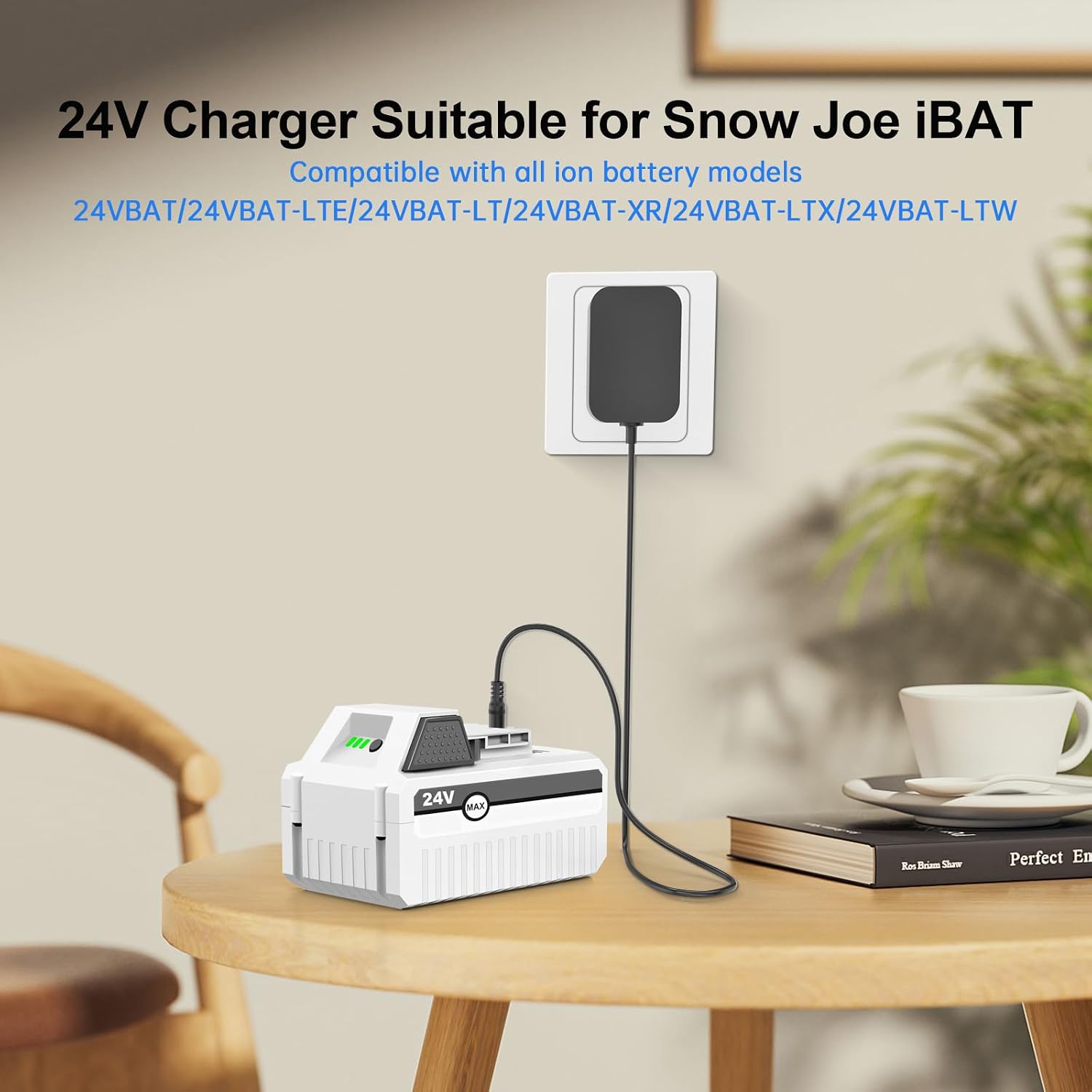 24V Charger for Snow Joe & Sun Joe 24V IBAT24 and 24VBAT Series Batteries | Compatible with 24VBAT 24VBAT-LTE 24VBAT-LT 24VBAT-XR 24VBAT-LTW