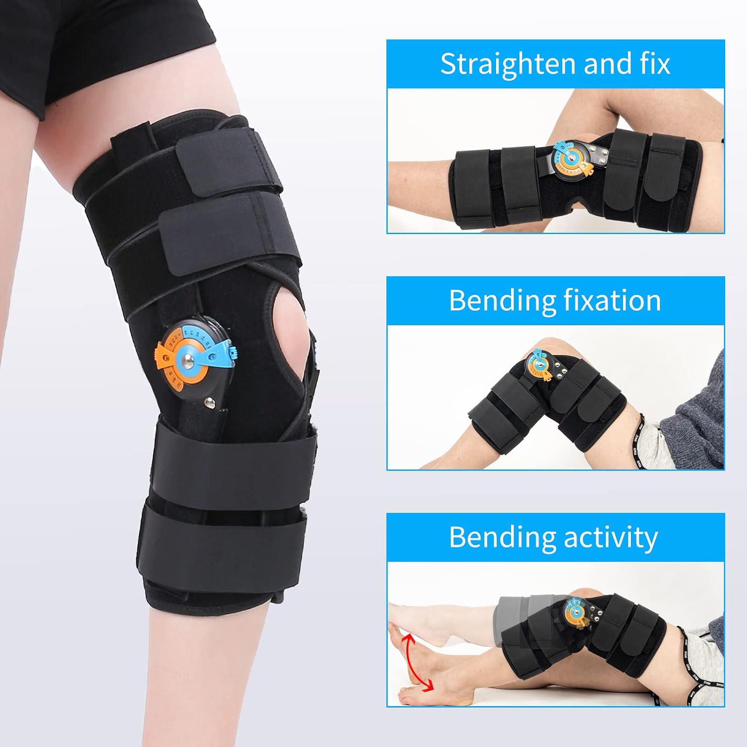 Hinged ROM Knee Braces Adjustable Knee Immobilizer Support for Knee Pain ACL MCL PCL Arthritis Meniscus Tear Post OP Recovery for Men and Women Side