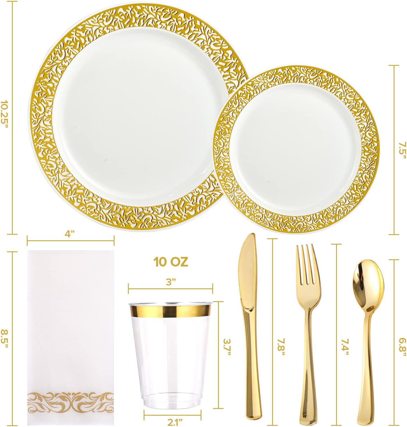 FOCUSLINE 175 Pieces Rose Gold Disposable Dinnerware Set for 25 Guests