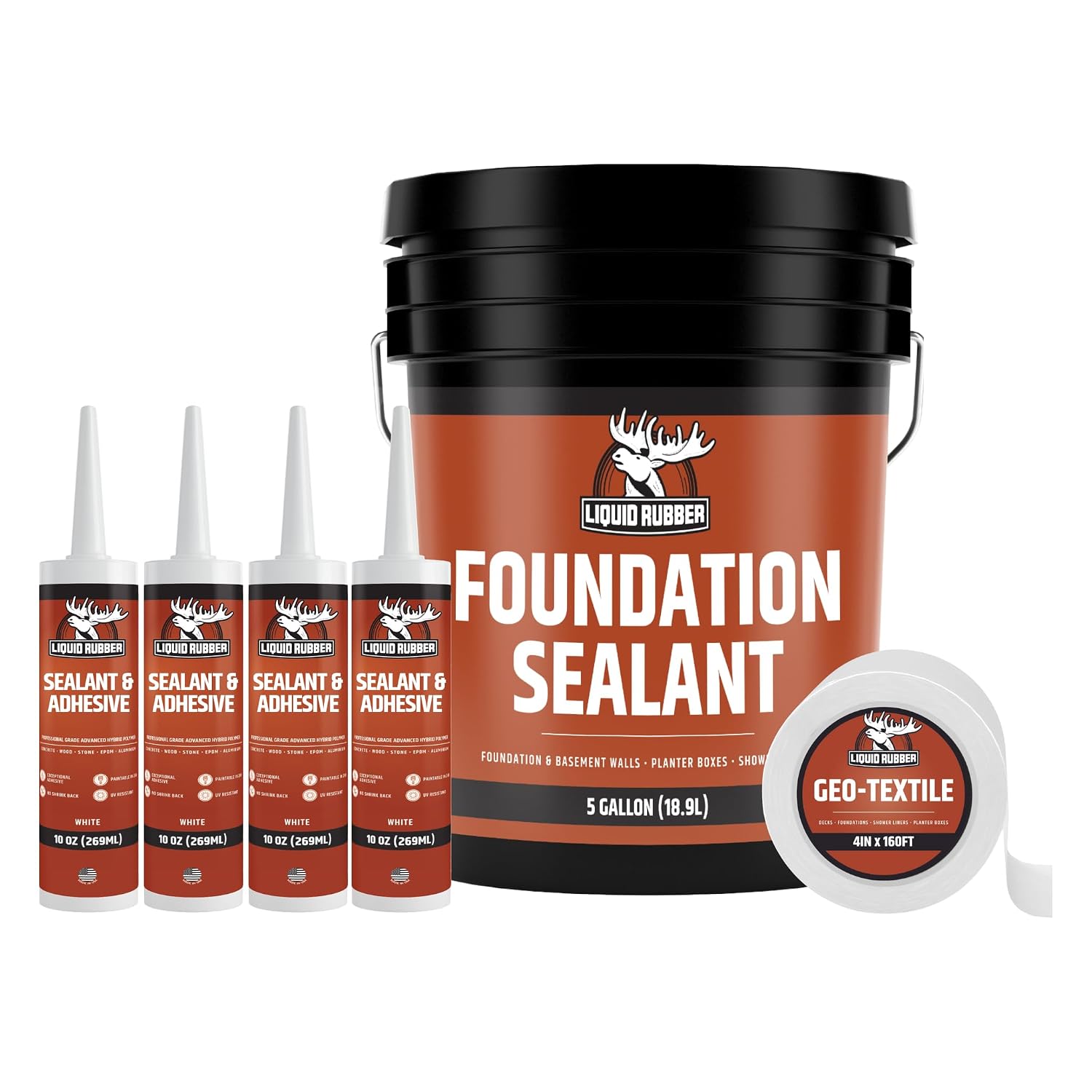 Liquid Rubber Foundation Sealant - Basement Waterproof Sealer, Black, 5 Gal | Flexible Elastomeric Coating - Crack Filler, Leak Repair, Basement Waterproofing Solution, Indoor/Outdoor Use, DIY Protection