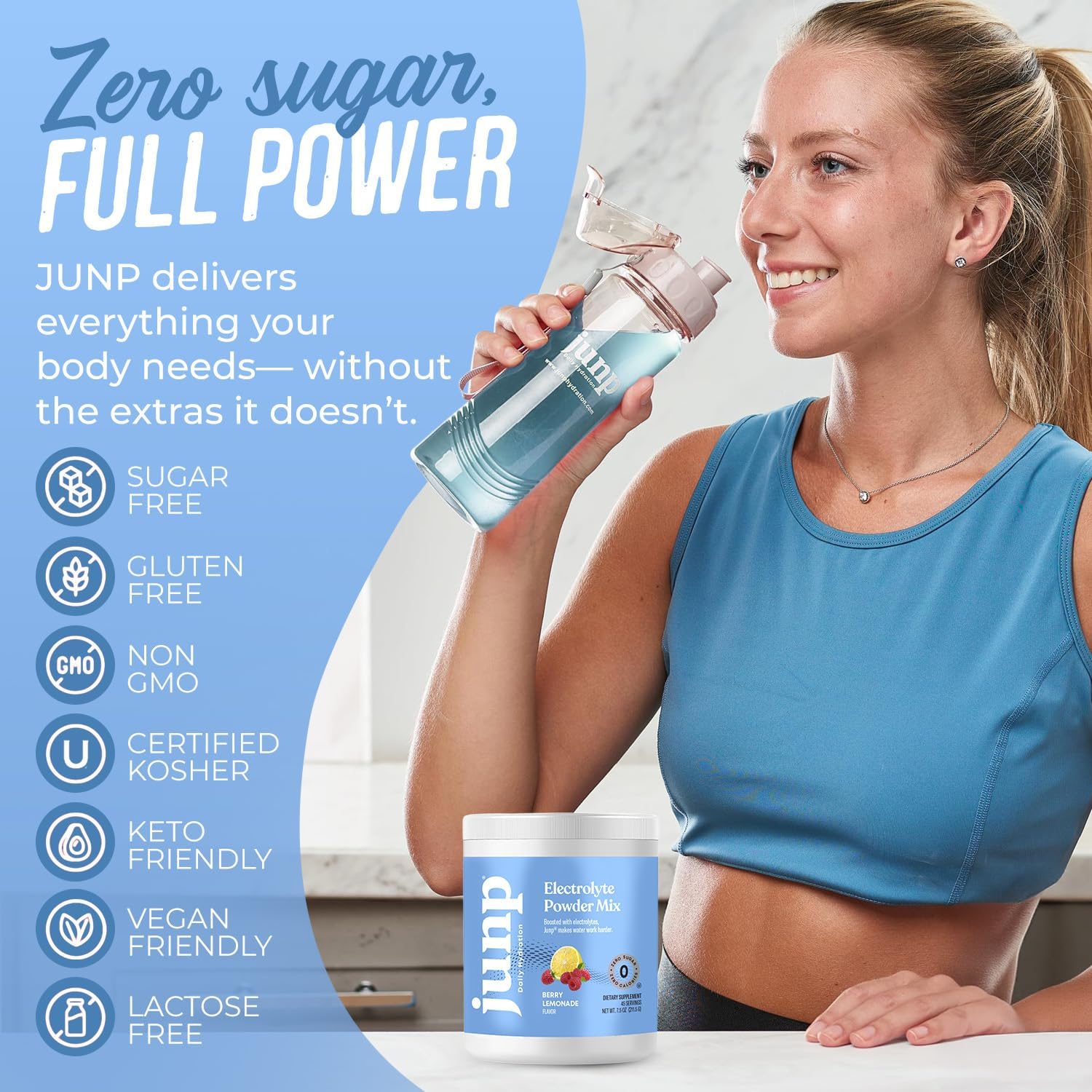 JUNP Electrolytes Powder No Sugar No Carbs – Lemonade Keto Electrolyte Drink Mix - Potassium & Salt Hydration Powder Electrolytes - Zero Calorie