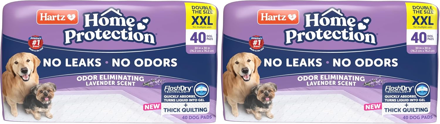 Hartz Home Protection Super Absorbent Odor Eliminating Lavender Scented No Leak Dog Pads, XXL 20 count