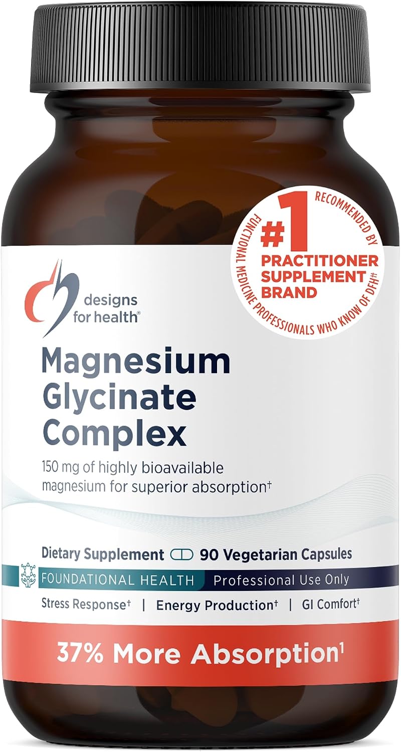 Designs for Health Magnesium Glycinate Complex - High Absorption, Patented Magnesium Complex - Promotes Calm Sleep, Energy, Bone & Heart Health, and Immune Support - Vegan, Gluten Free (120 Capsules)