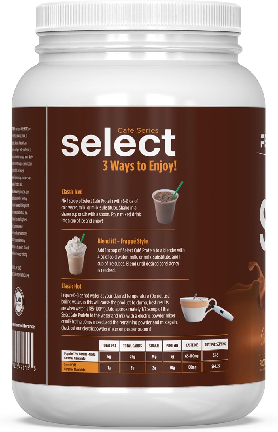 PEScience Select Cafe Protein Coffee Powder, Caramel Macchiato, 20 Servings | 100mg Caffeine, 20g Iced Protein Coffee Powder or Creamer