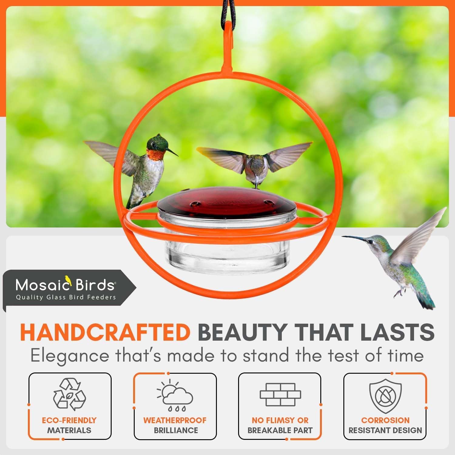 Hummingbird Feeder for Outdoors Hanging, 3.4 OZ Hummingbird Feeders, Glass Bowl with 4 Feeding Ports, Leak Proof Lid & Circular Perch, Bird Feeder (1, Red)