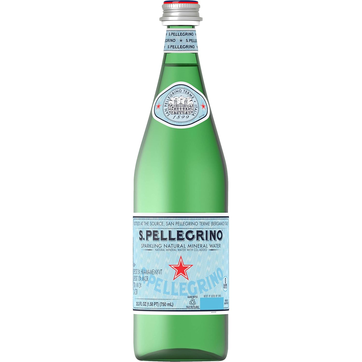 S.Pellegrino Sparkling Natural Mineral Water, 6 Pack of Glass Bottles
