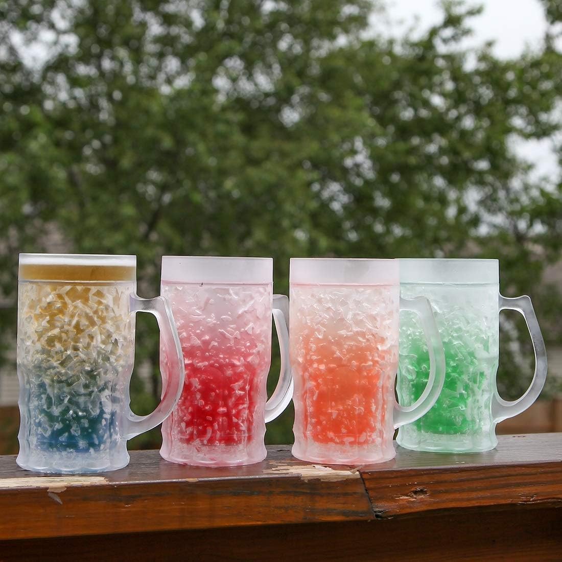 Lily's Home Freezer Beer Mugs - Set of 4 Freezable Gel-Filled 16 oz BPA-Free Acrylic Frozen Mugs for Outdoor Entertaining and Gifting