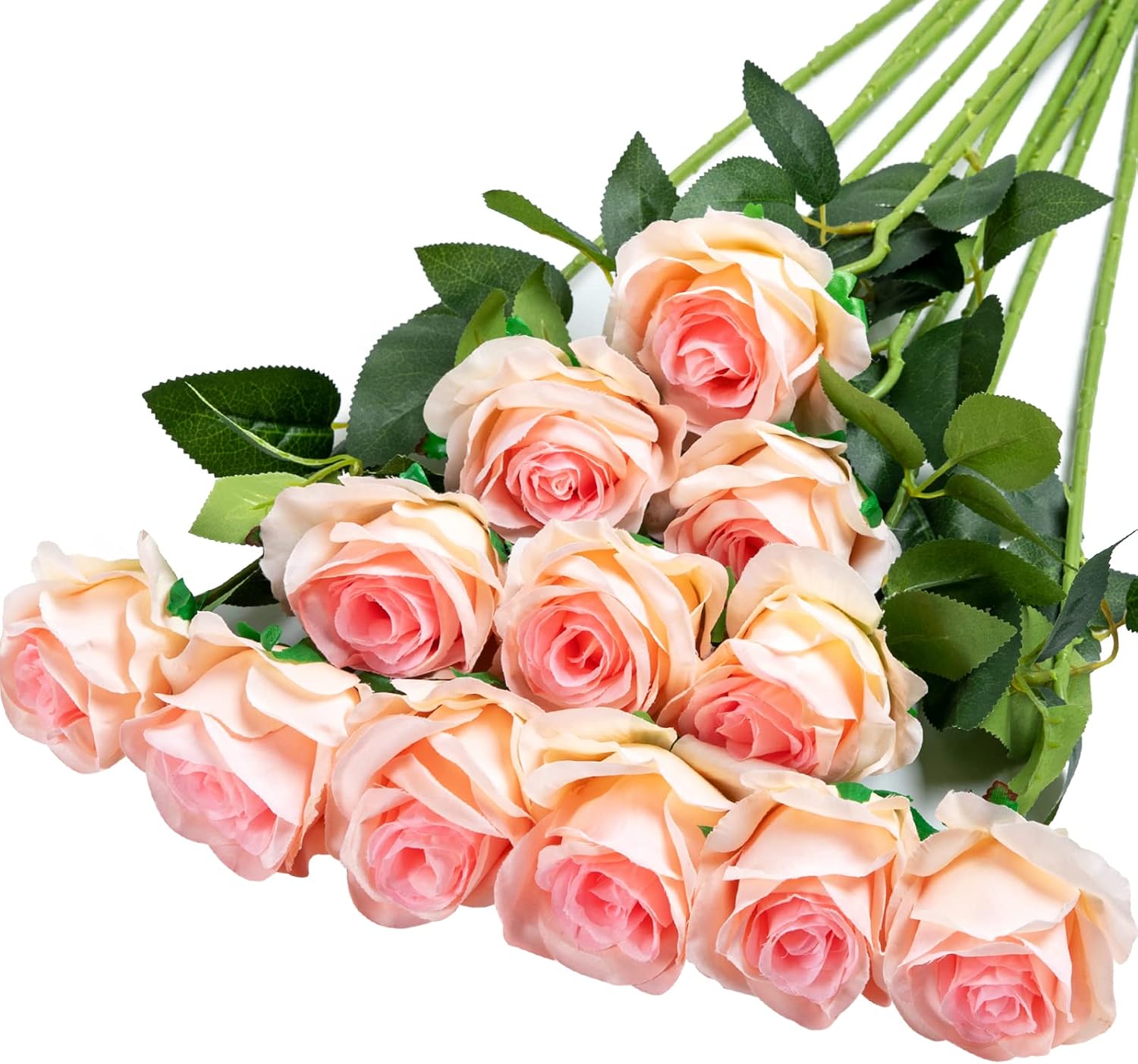 Hawesome 12PCS Artificial Silk Flowers Realistic Roses Bouquet Long Stem for Home Wedding Decoration Party (Yellow, 6 Flowers 6 Buds)