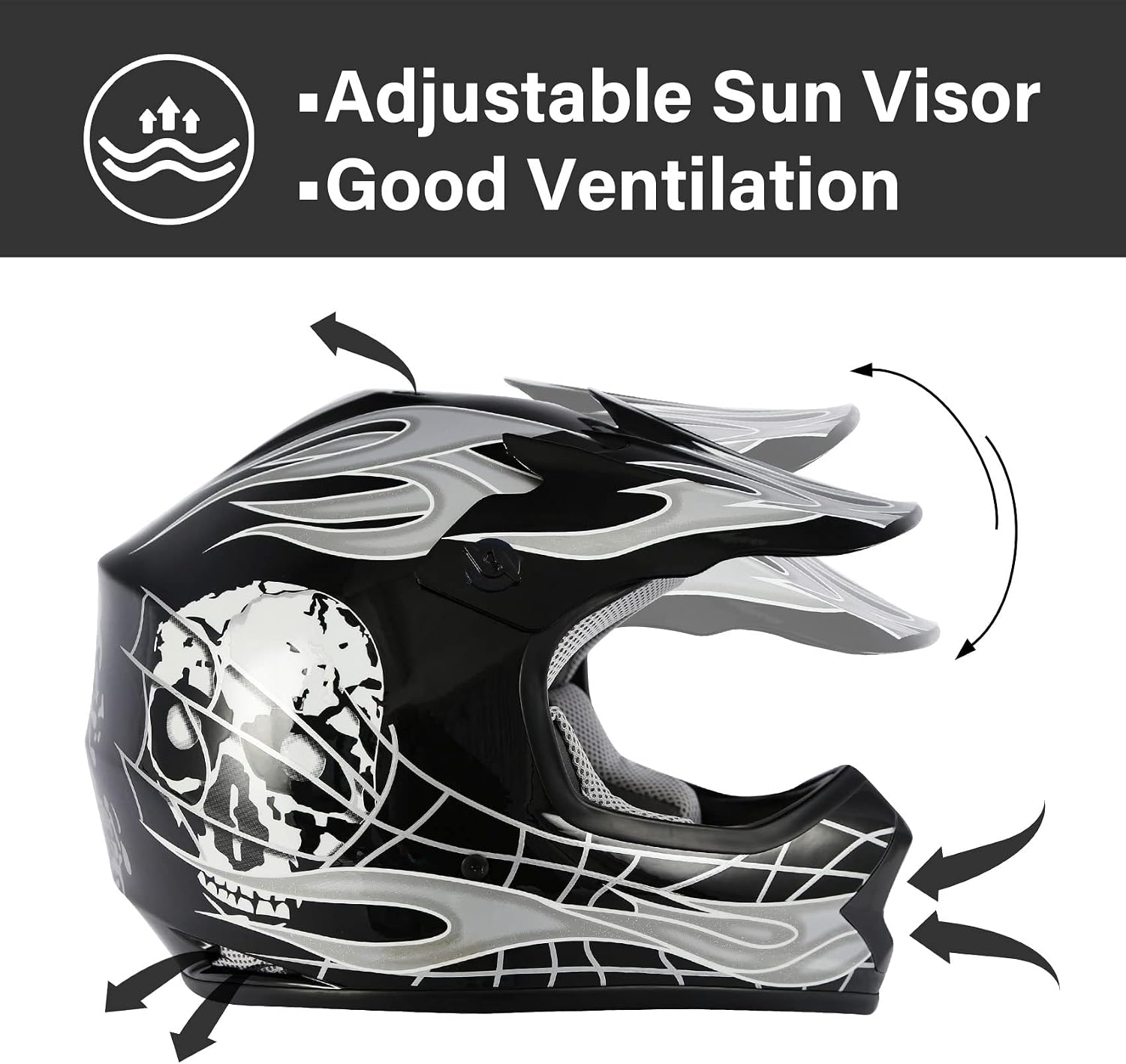 Kids Dirt Bike Helmet Youth Motorcycle Helmet DOT-Certified Full Face Helmets for Motocross ATV Off-Road Street Bike with Goggles & Gloves, Blue Flame Medium | Motorcycle Riding Gear included Goggles & Gloves, Ultra-Lightweight, For ATV UTV Off-Road, Blu…