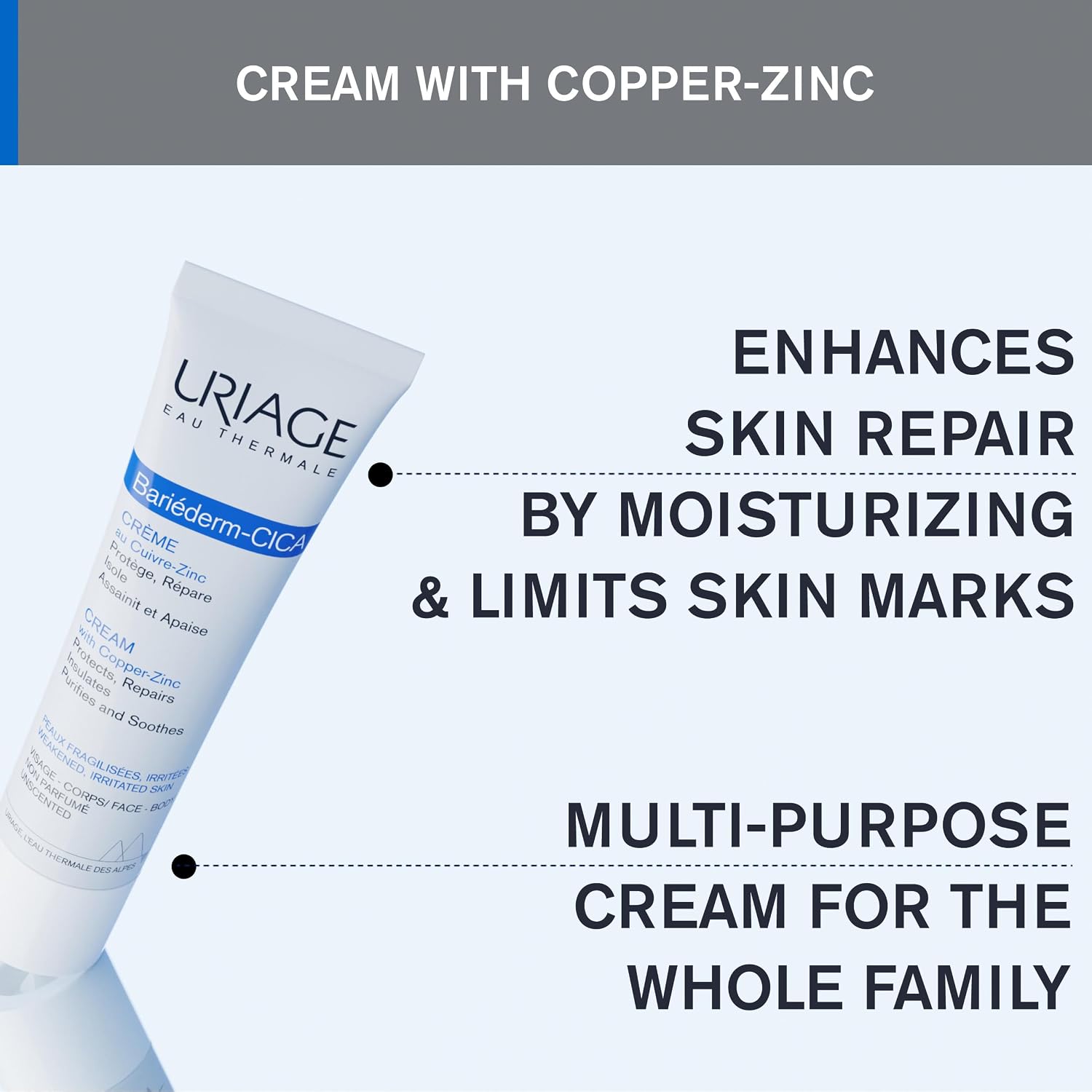 URIAGE Bariéderm-CICA Multi-Purpose Restoring Cream with Copper-Zinc & D-Panthenol | Enhances Skin Repair, For All Ages & Skin Types, Fragrance-Free