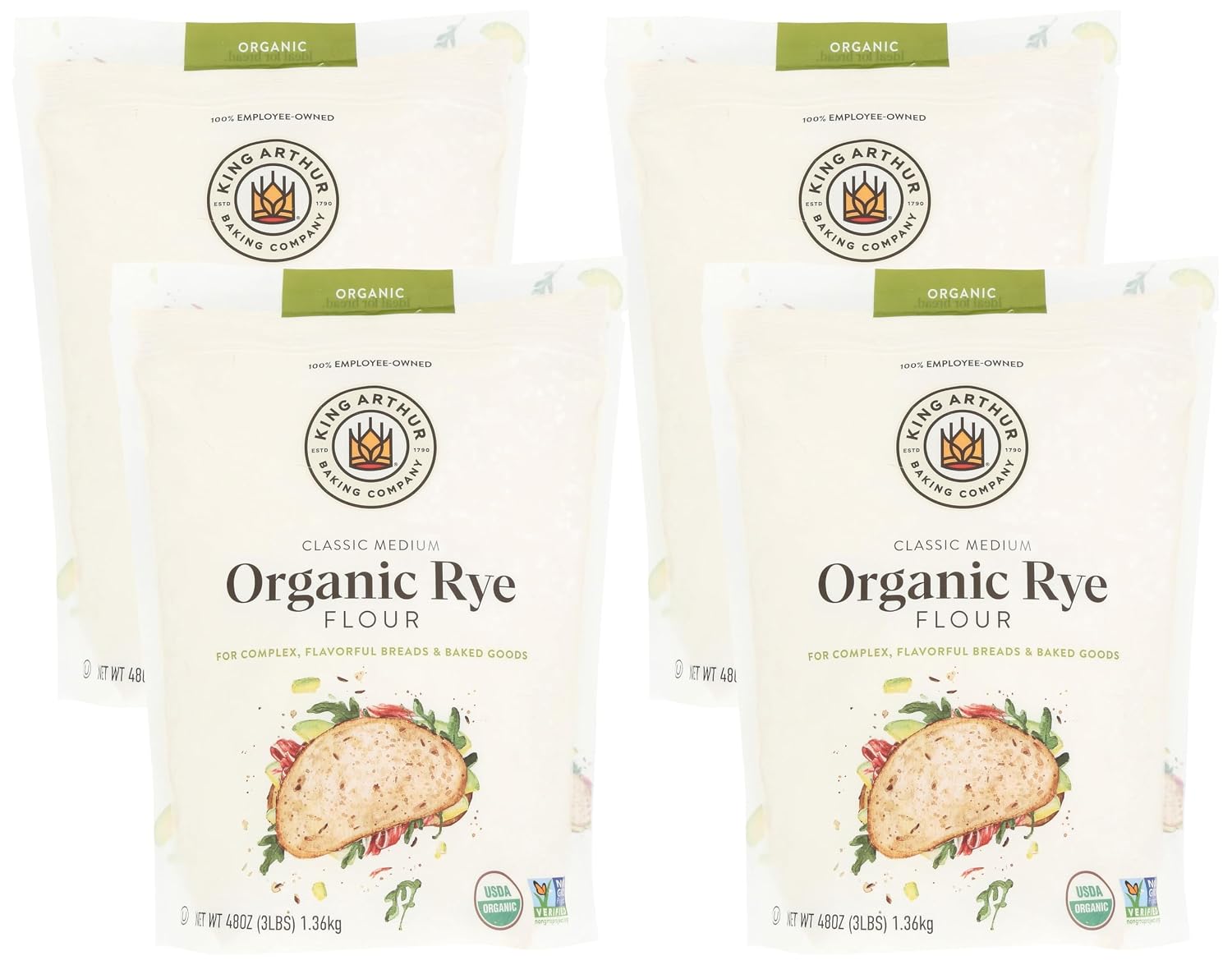 King Arthur Organic Medium Rye Flour - 3 lbs for Complex Flavorful Breads & Baked Goods - 100% US Grown & Milled - Non-GMO Project Verified - Robust