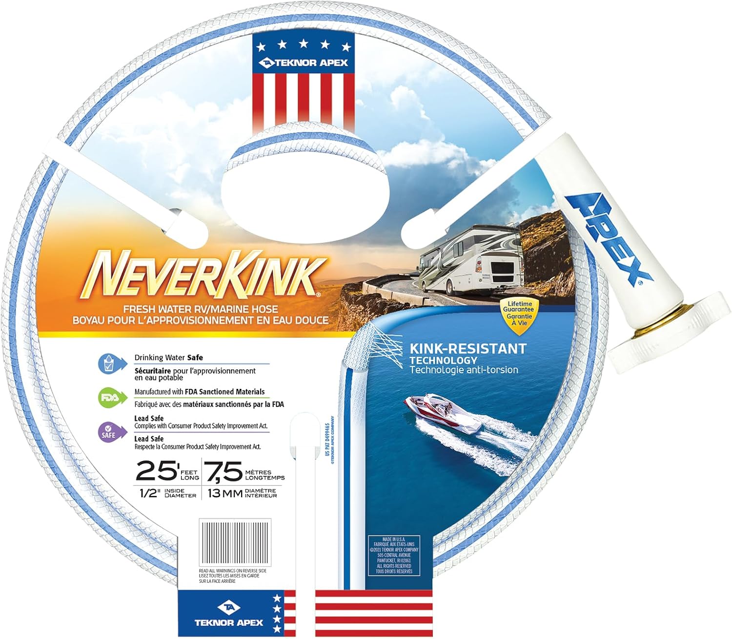 Teknor Apex 1108899 1/2" x 25' RV/Marine Neverkink Hose