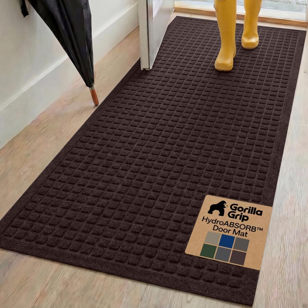 GORILLA GRIP® HydroABSORB Door Mat for Indoor Outdoor Use, 29x17 Black