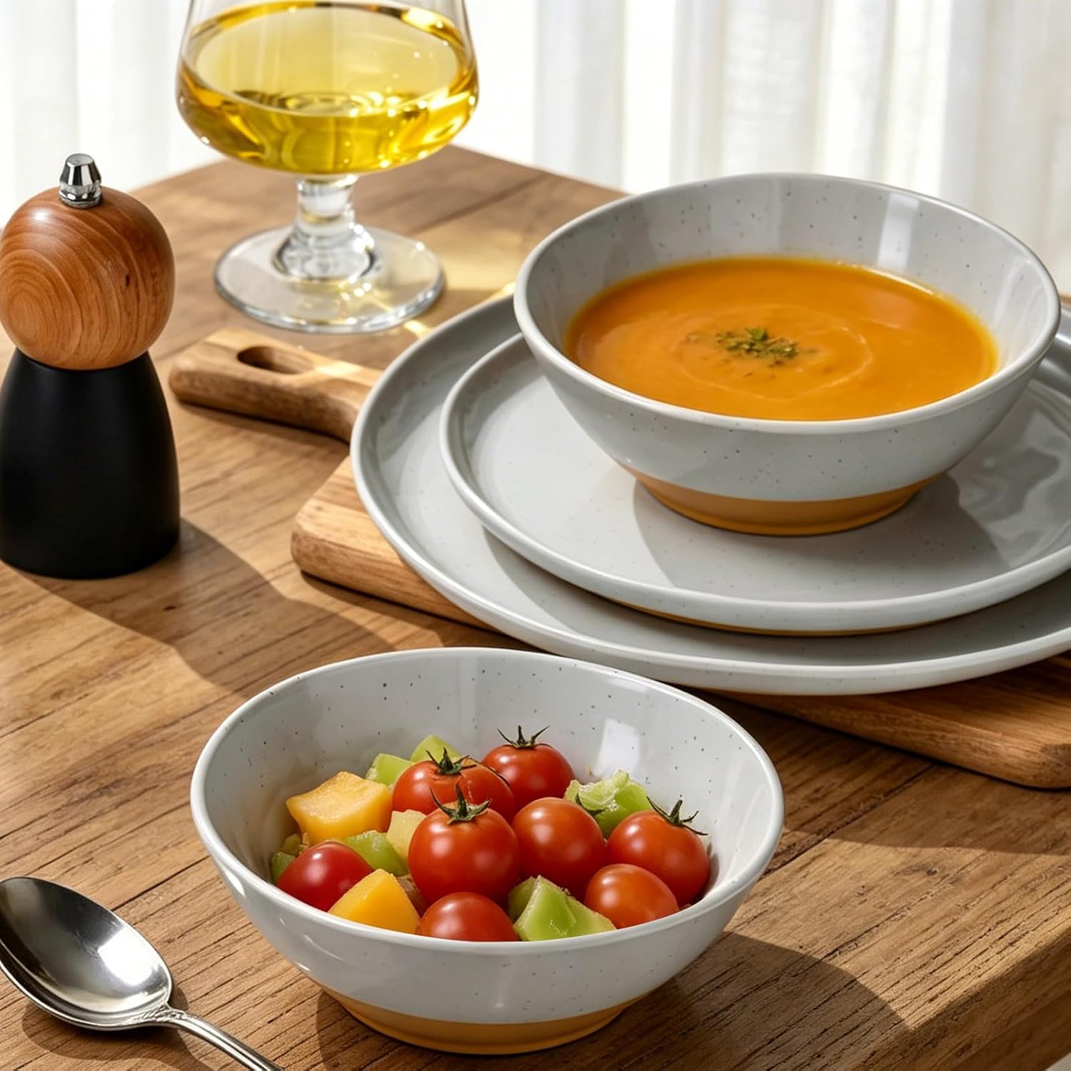 Melamine Dinnerware Sets, Plates and Bowls Sets 12 Pcs, Melamine Plates, Dish Set for 4, Unbreakable Dinnerware Set for Party, BPA Free
