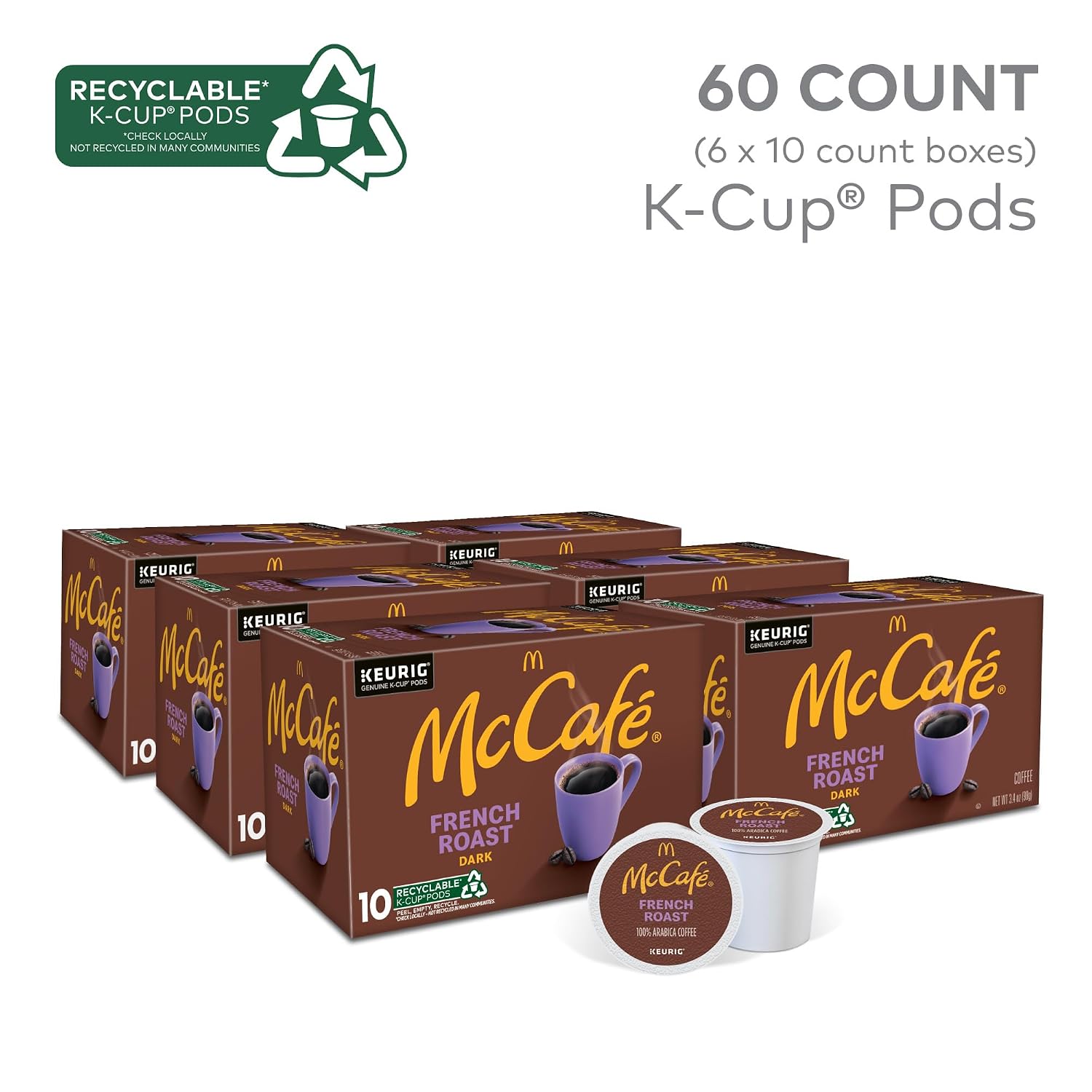McCafe French Roast, Single Serve Coffee Keurig K-Cup Pods, Dark Roast, 96 Count (4 Packs of 24)