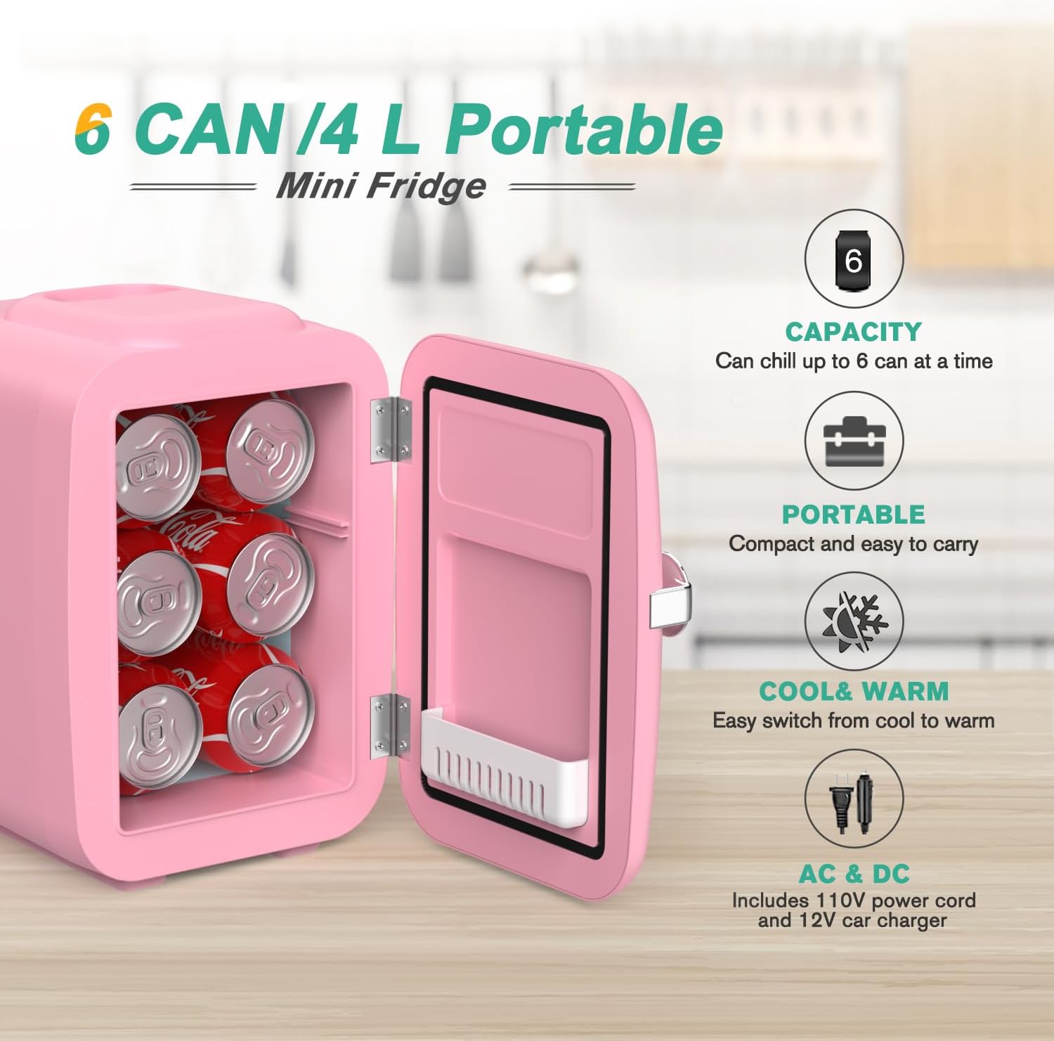 CROWNFUL Mini Fridge, 4 Liter/6 Can Portable Cooler and Warmer Personal Refrigerator for Skin Care, Cosmetics, Beverage, Food, Great for Bedroom