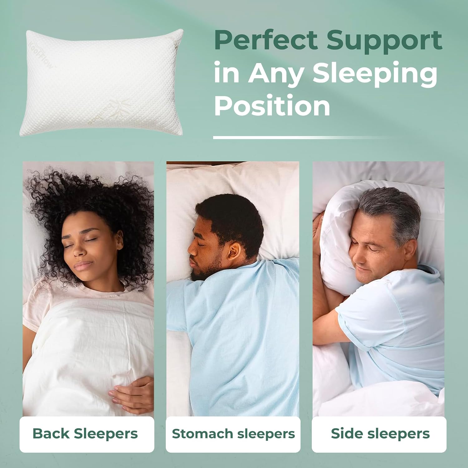 Snuggle-Pedic Adjustable Memory Foam Pillows - GreenGold Certified Pillow w/ Viscose of Bamboo Cover for Side, Stomach & Back Sleepers - Made in the USA - Standard