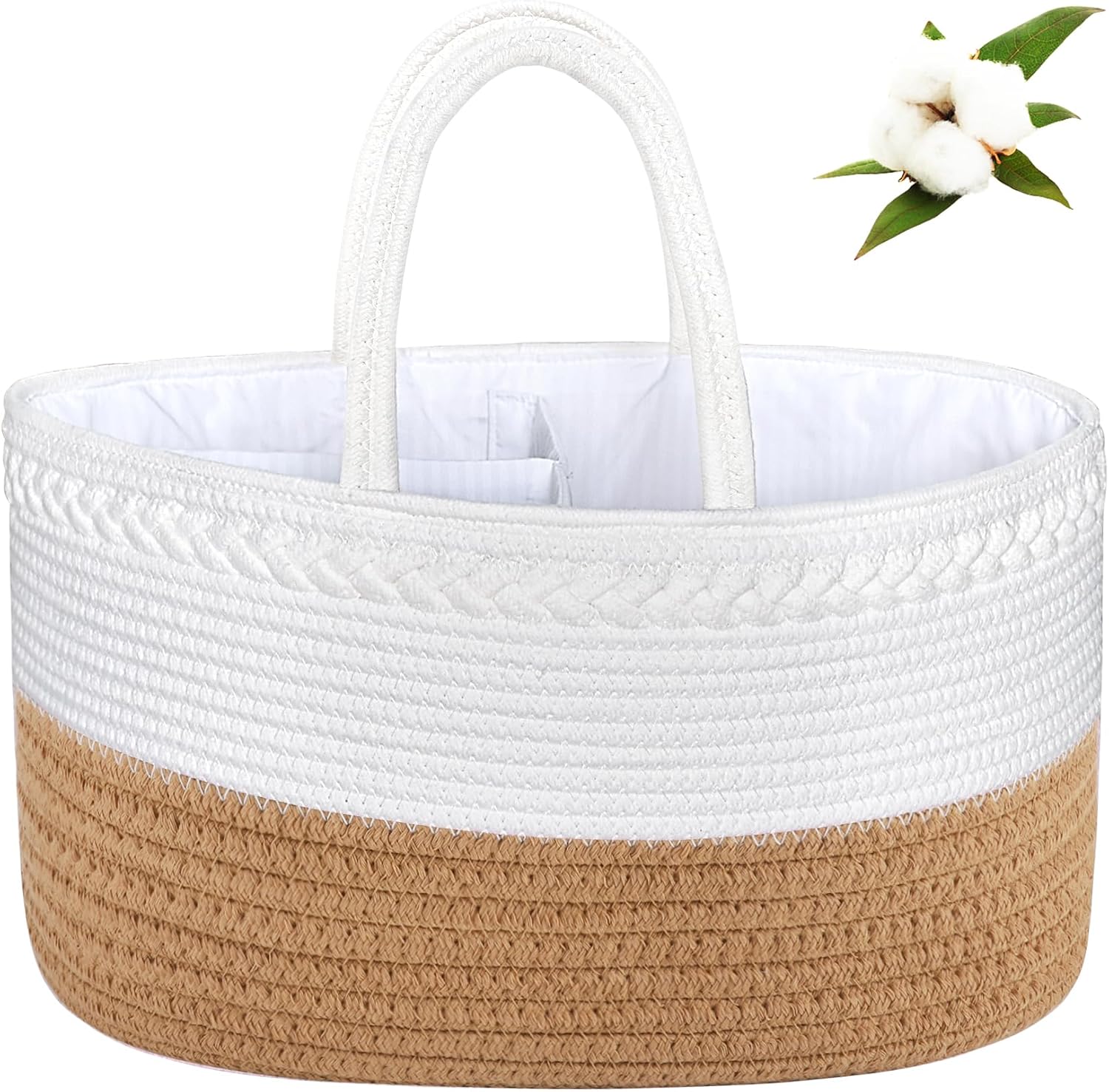 ABenkle Baby Diaper Caddy, Nursery Storage Bin and Car Organizer for Diapers and Baby Wipes, Cotton Rope Diaper Basket Caddy