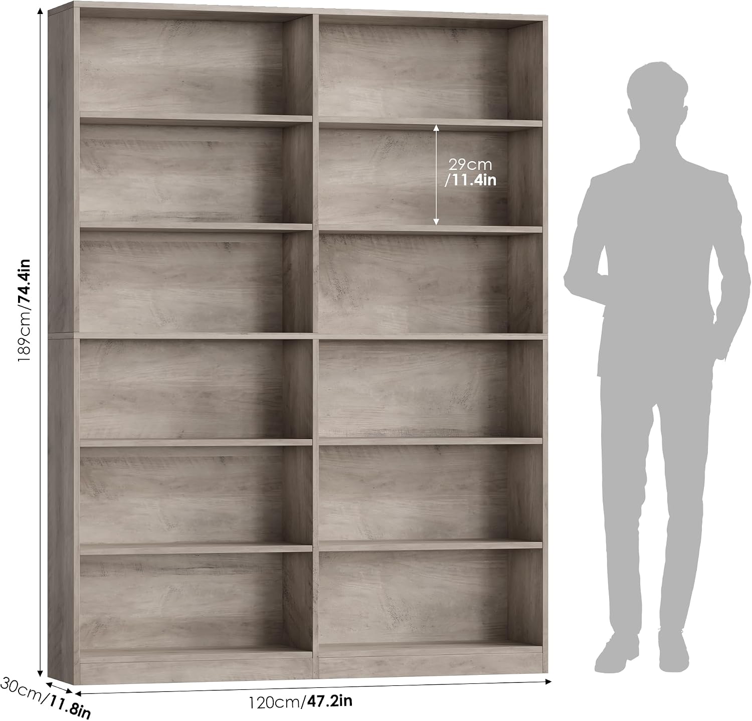 Bookshelf Tall Bookcase, 6-Tier Double Wide Bookshelves, White | Freestanding Display Storage Shelves, Tall and Large Book Shelves for Home Decor Bedroom, Living Room, Home Office, Library