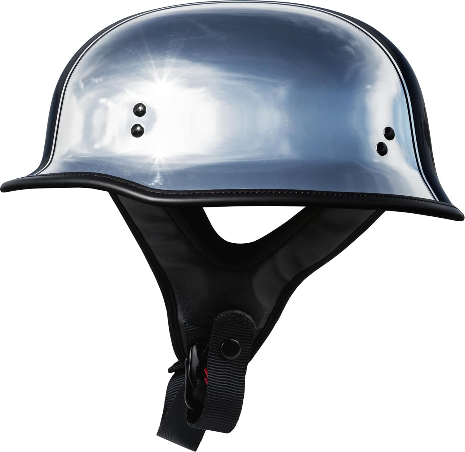 HIGHWAY 21 9-Millimeter German Beanie Helmet, Half Shell Motorcycle Gear, Black Safety Head Cover, Dual D-Ring Chinstrap
