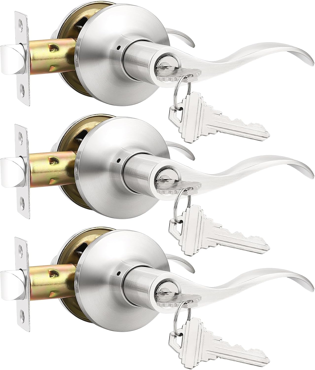 GOBEKOR 1 Pack Privacy Door Levers Brushed Nickel Lever Door Handles Interior for Bedroom and Bathroom Door Locks Wave Door Handles