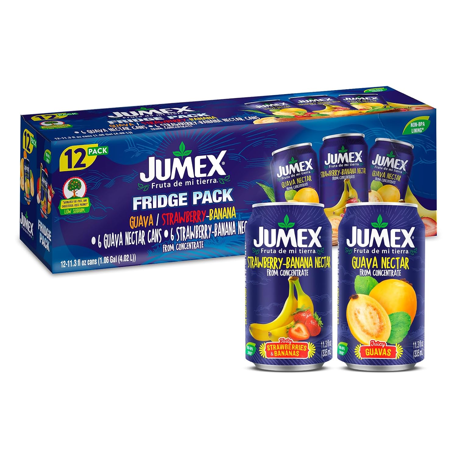 Jumex Mango Nectar Juice & Peach Nectar - Made with Fresh Fruit Puree - Tropical Fruit Juice Concentrate for Smoothie Mix, Cocktail Mixers & Kids Beverages - 11.3oz, 12 Pack Canned Drinks