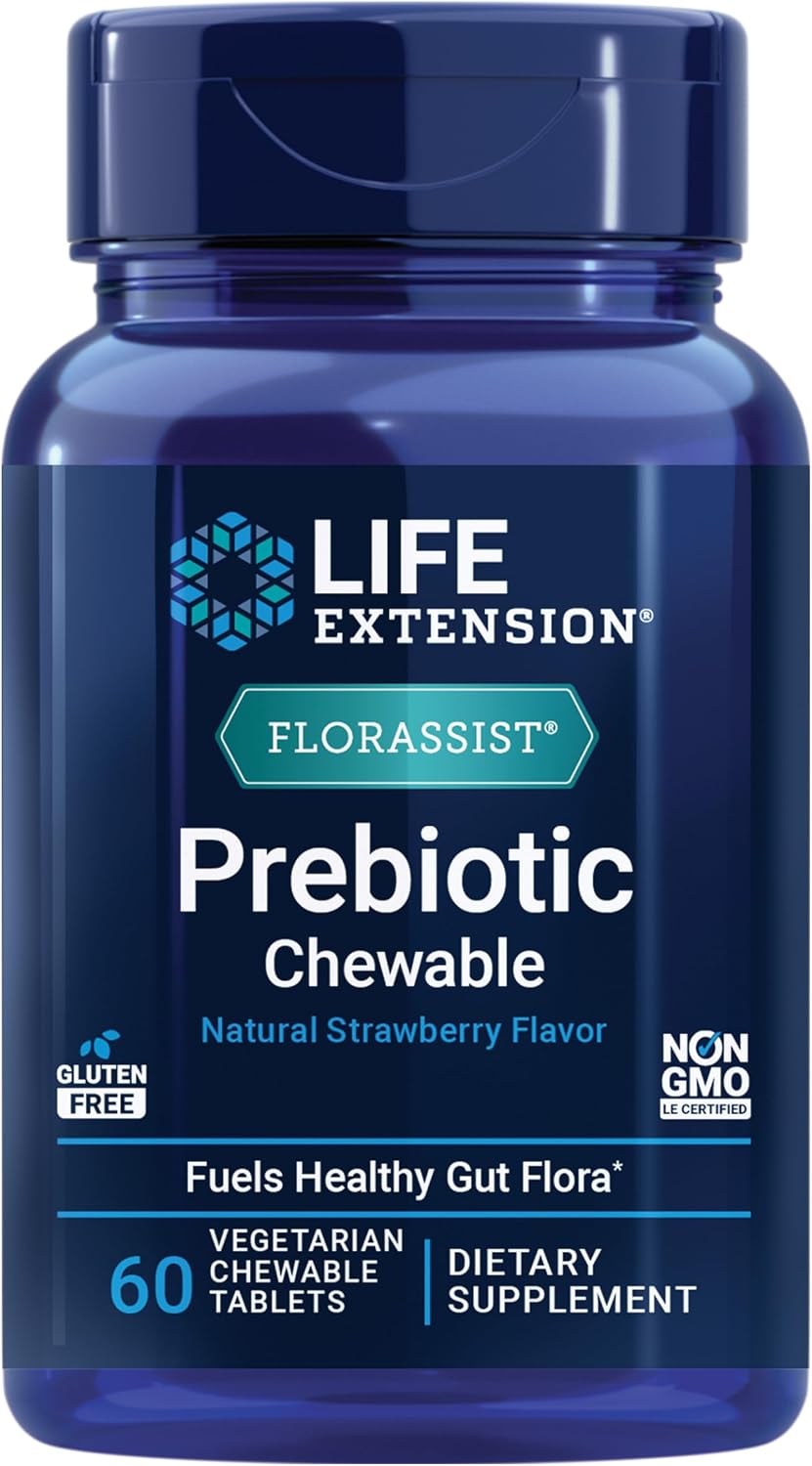 Life Extension FLORASSIST® Prebiotic Chewable (Strawberry), 1000 mg xylooligosaccharides, prebiotic Supplement Provides Fuel for Gut Flora