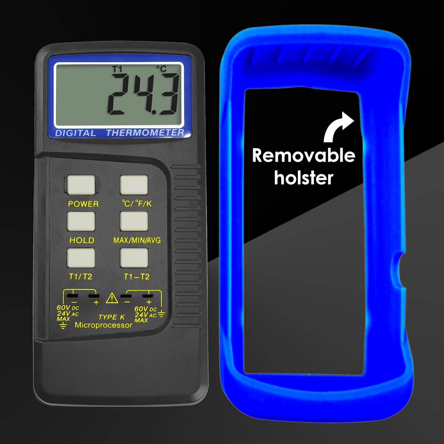 Thermocouple Thermometer Digital K Type Dual Channel Thermometer HVAC Temperature Meter with 4 Thermocouples, MAX/MIN/AVG Temperature Measurement