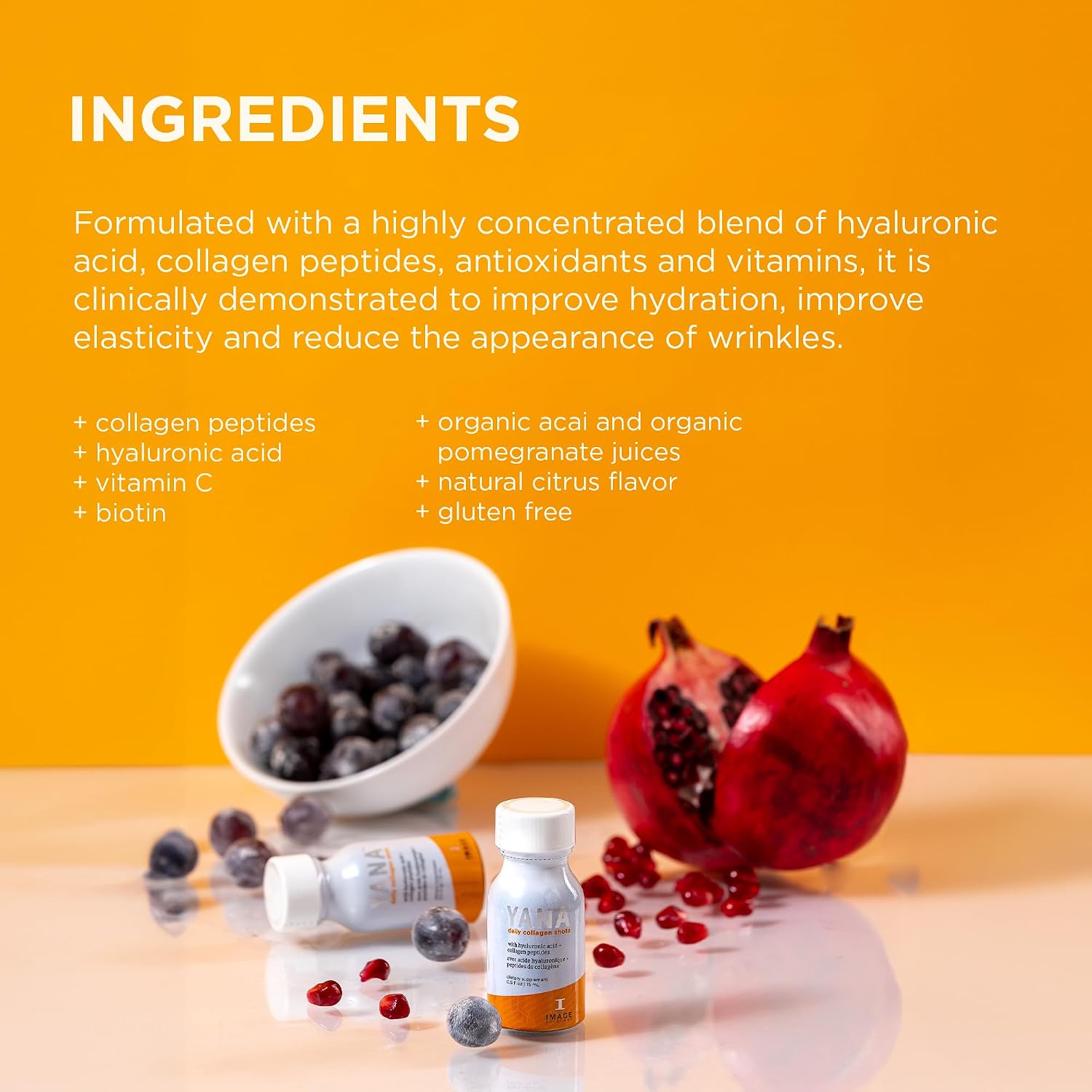 IMAGE Skincare, YANA Liquid Collagen Shots, 28 Daily Shots | 2500 mg Hydrolyzed Bovine Collagen Peptide Supplement with Biotin, Natural Citrus Flavor