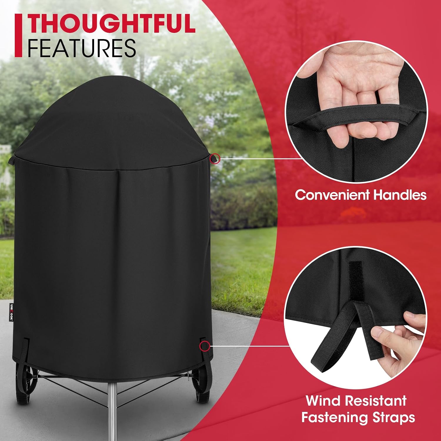 Unicook Round Smoker Cover 30 Inch, Heavy Duty Waterproof Charcoal Kettle BBQ Grill Cover, Fade Resistant Barrel Protector, Fits Weber Char-Griller Akorn Kamado and More, 30" Dia x 36" H