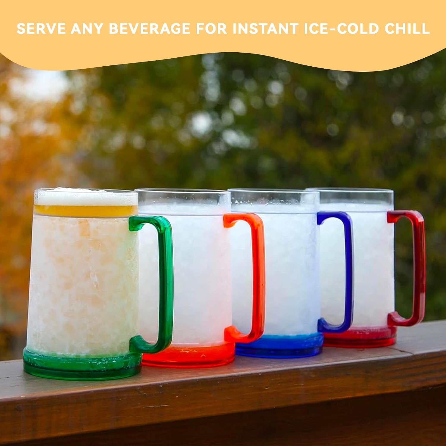 Lily's Home Freezer Beer Mugs - Set of 4 Freezable Gel-Filled 16 oz BPA-Free Acrylic Frozen Mugs for Outdoor Entertaining and Gifting