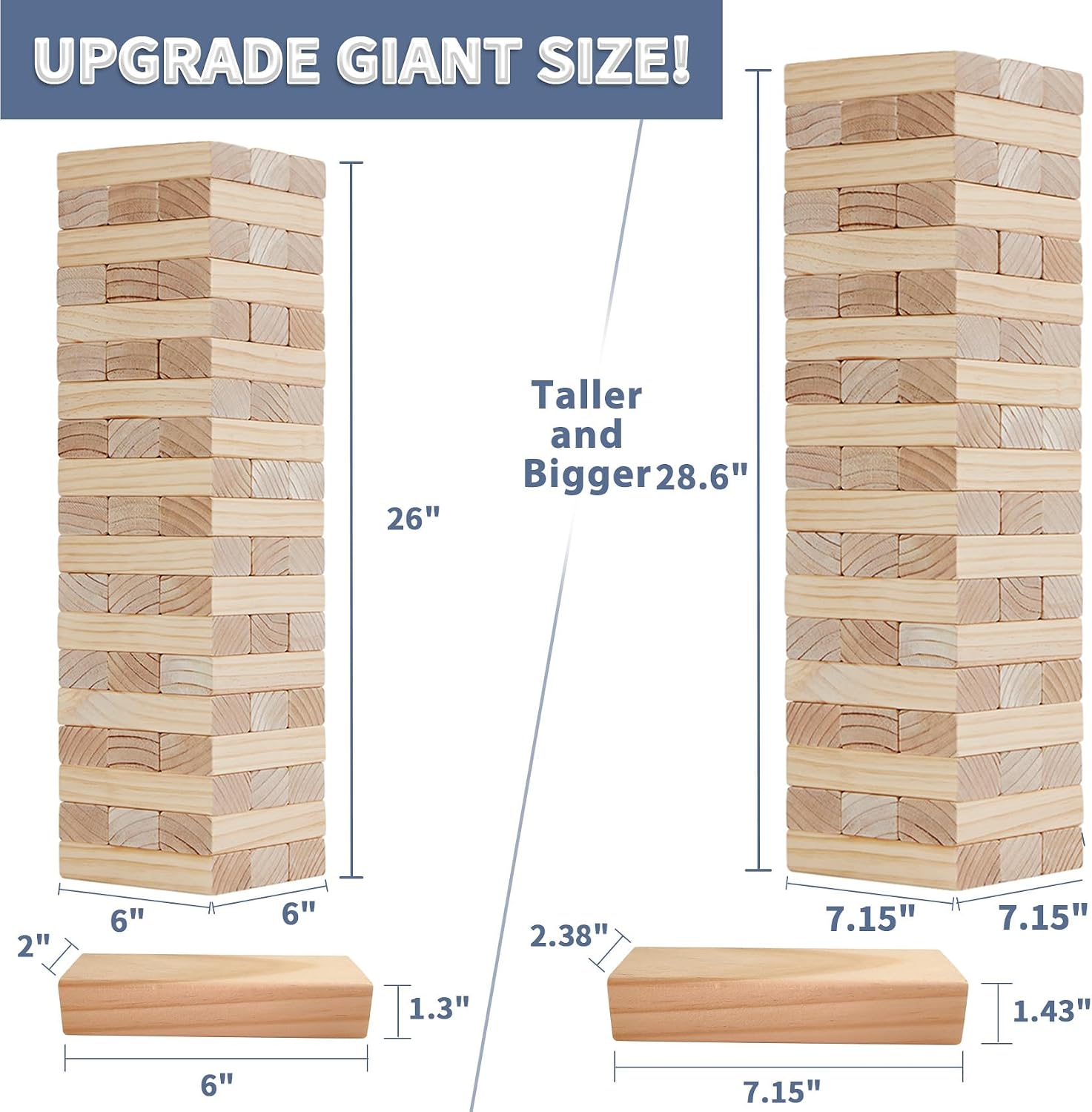 Megwoz Giant Tumble Tower Games for Kids and Adults 57 Blocks New Zealand Pine Wooden Blocks Stacking to Over 4.2FT Family Game for Indoors Outdoors